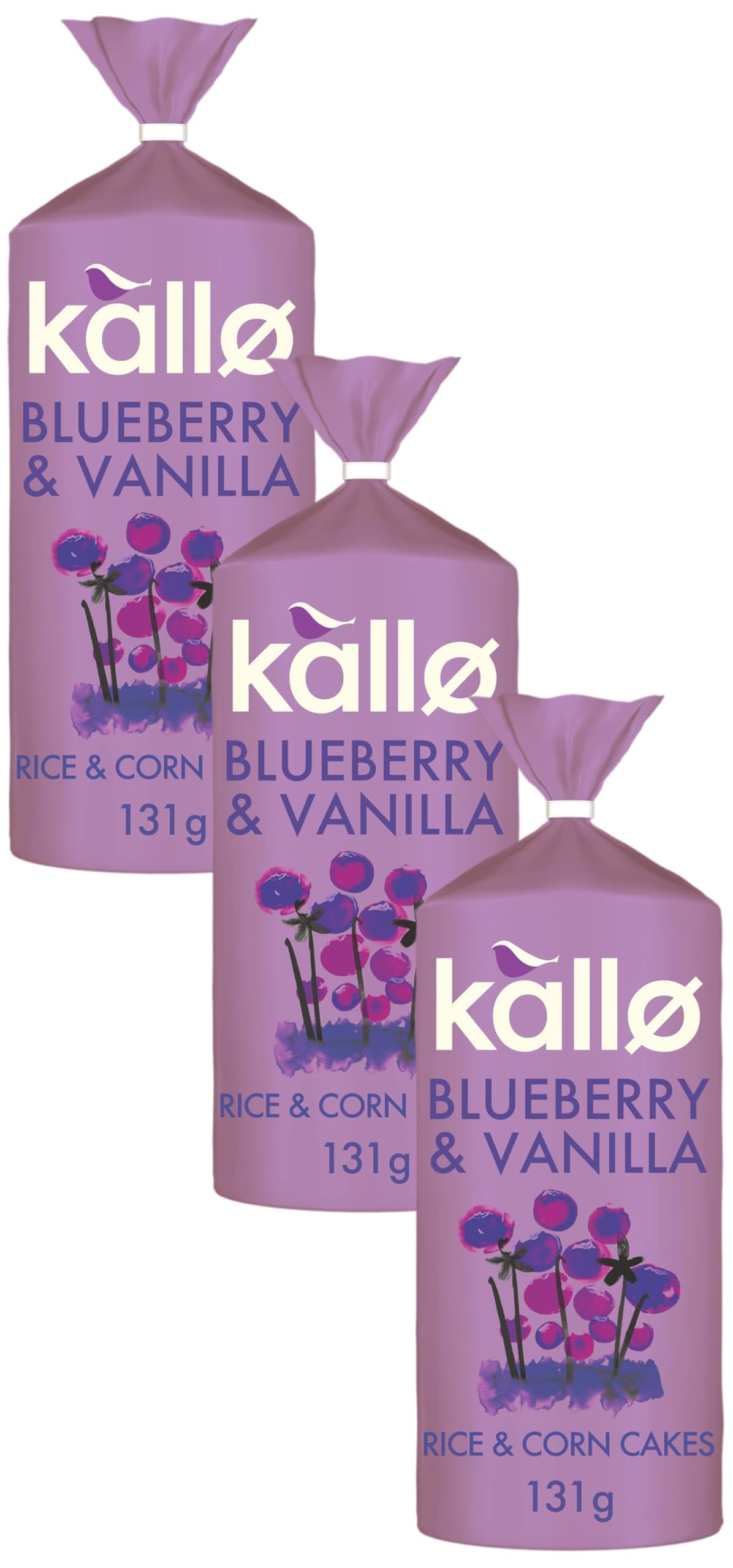 Kallo Blueberry & Vanilla Rice & Corn Cakes - Wholegrain, Low Fat, Gluten-Free | 131g Pack of 3