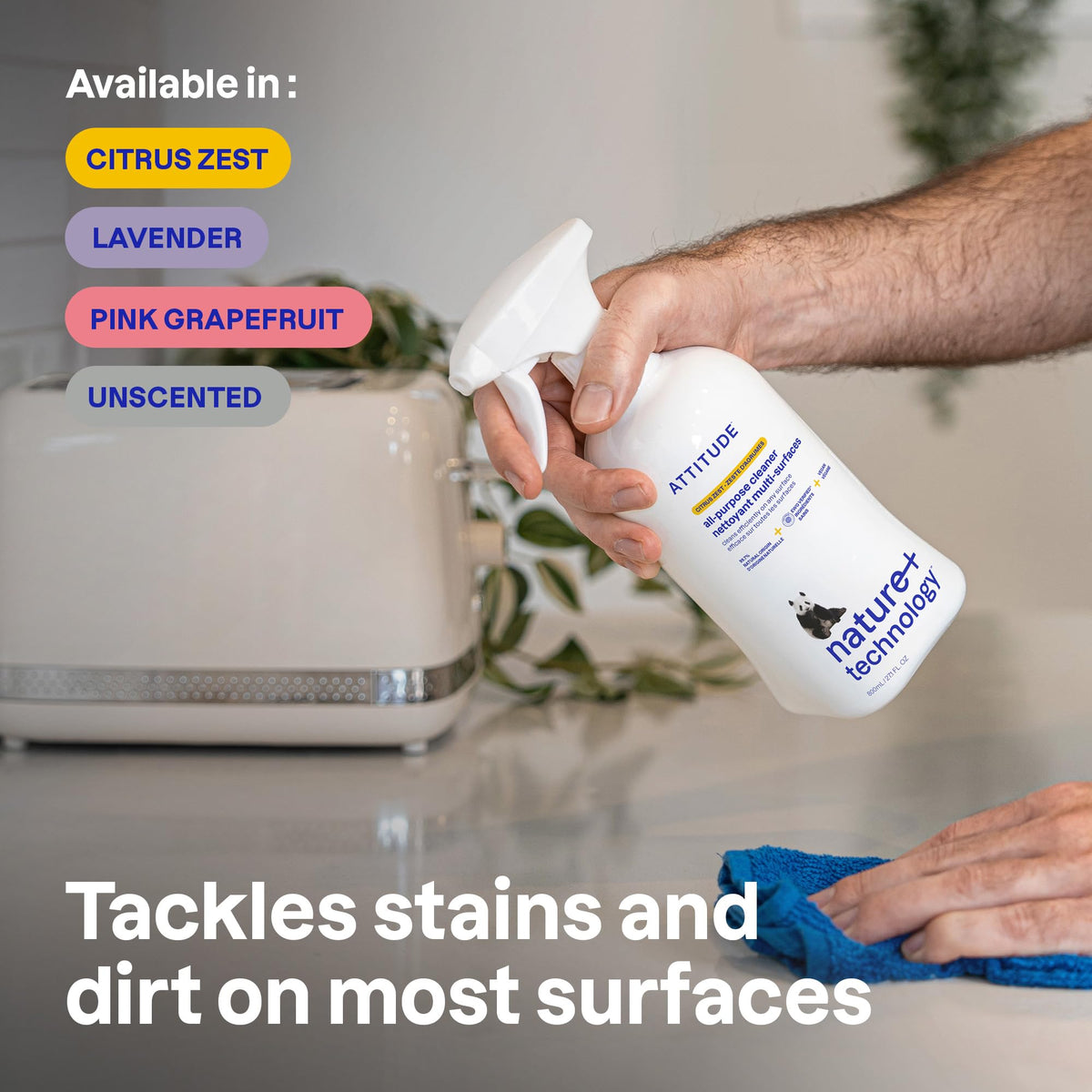 ATTITUDE All-Purpose Cleaner Spray - EWG Verified, Vegan, Plant-Based Formula, Lavender Scent, 800 ml