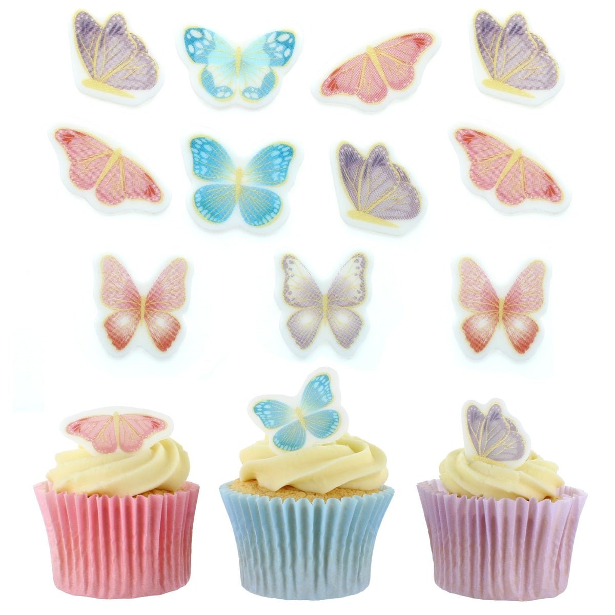 Culpitt Butterfly Sugar Decorations - 32 Edible Cupcake Toppers | Fondant Icing | 25mm-40mm