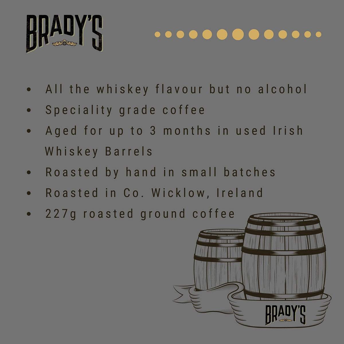 Brady's Irish Barrel Aged Ground Coffee - 100% Arabica, Medium Roast, 227g 7