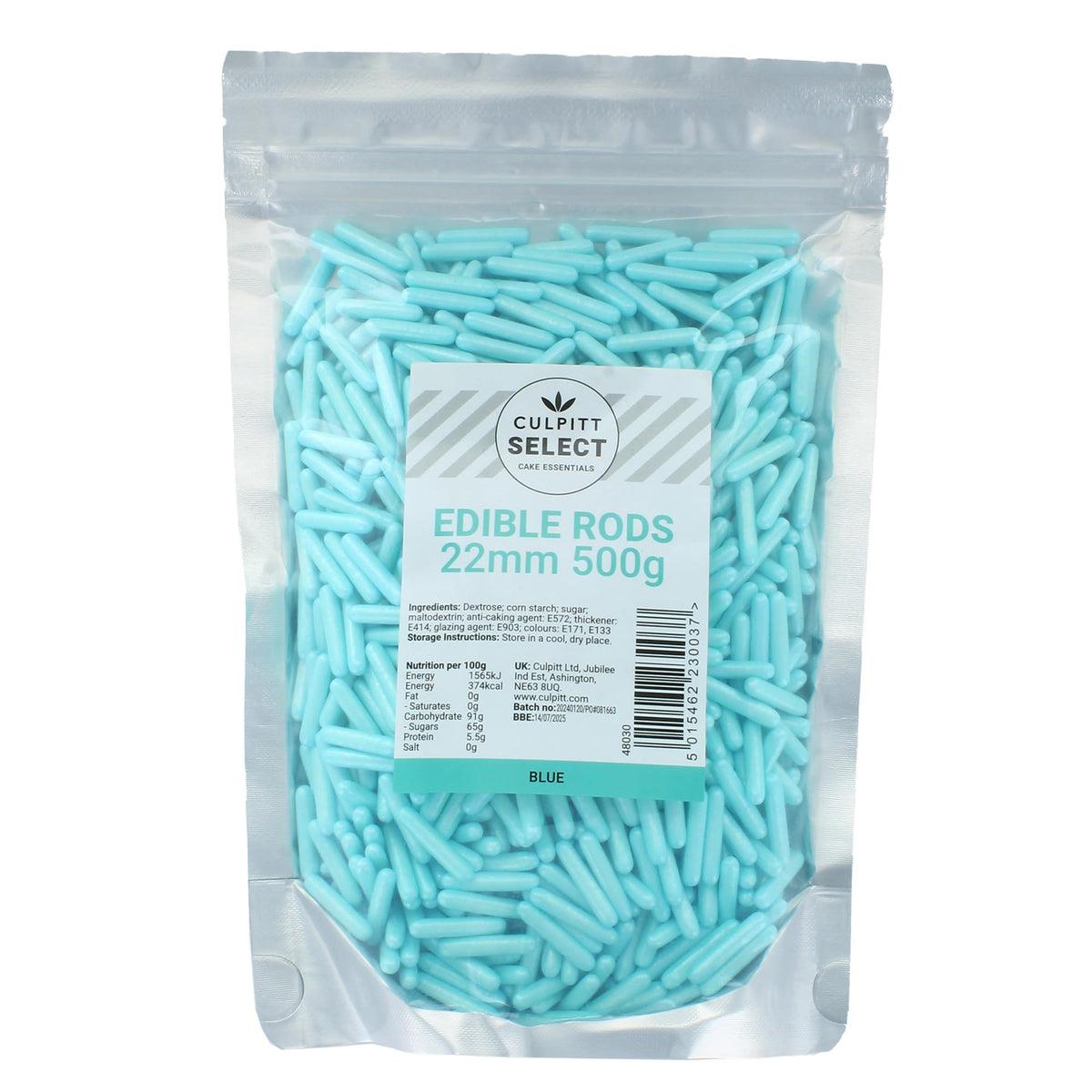 Culpitt Select Blue Sugar Rods - 500g Pouch | Edible Cake Decorations | 22mm Size
