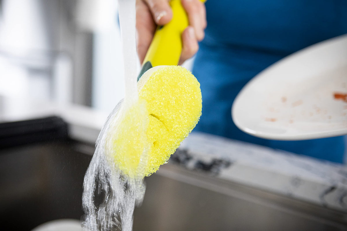 Scrub Daddy Dish Daddy Soap Dispensing Dish Wand - Yellow, 2 Refill Heads Included 4