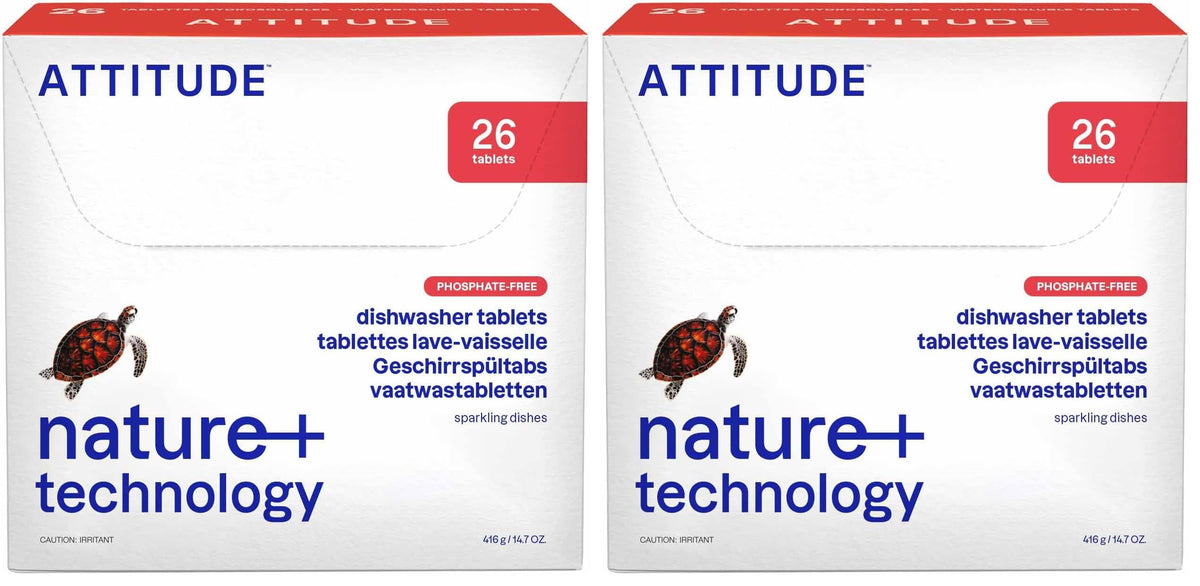 ATTITUDE Dishwasher Tablets - Anti-Limescale, Water-Soluble Film | 26 Tablets (Pack of 2)