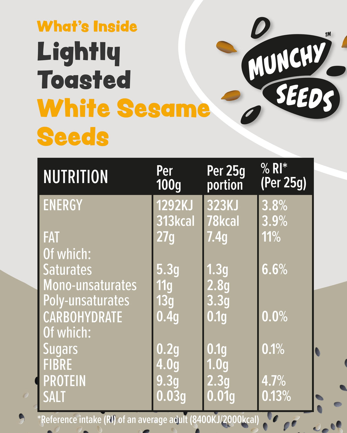 Munchy Seeds Lightly Toasted White Sesame Seeds - 500g Bag 8
