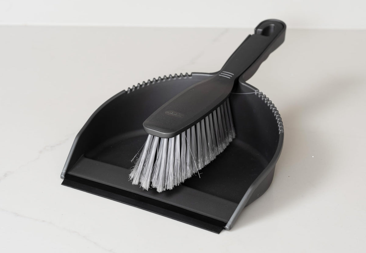 Addis Everyday Stiff Dustpan & Brush Set - Heavy-Duty Cleaning | Metallic Silver