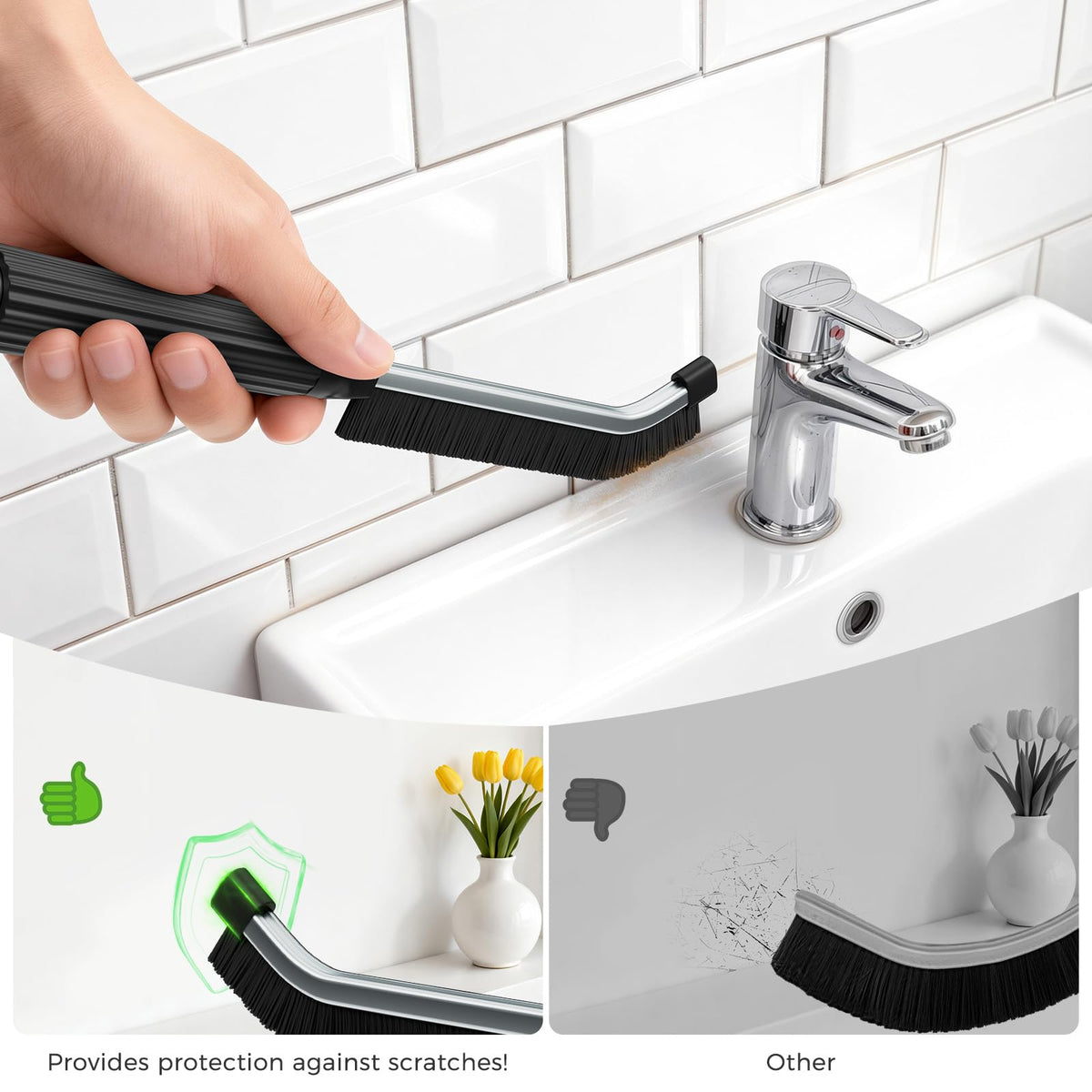 Oderra Crevice Cleaning Brush - 4 Pcs | Hard Bristle | Black