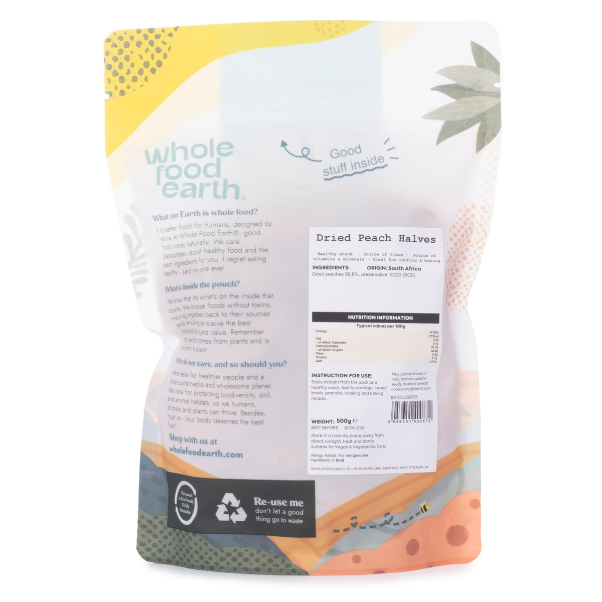 Wholefood Earth Dried Peach Halves - 500g | GMO-Free | Vegan 2