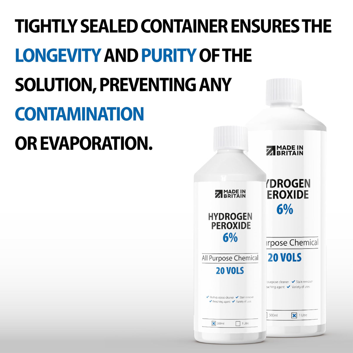 ChemLab Hydrogen Peroxide 6% Solution - Multi-Purpose Cleaner, Stain Remover, Mild Bleach | 500ml 6