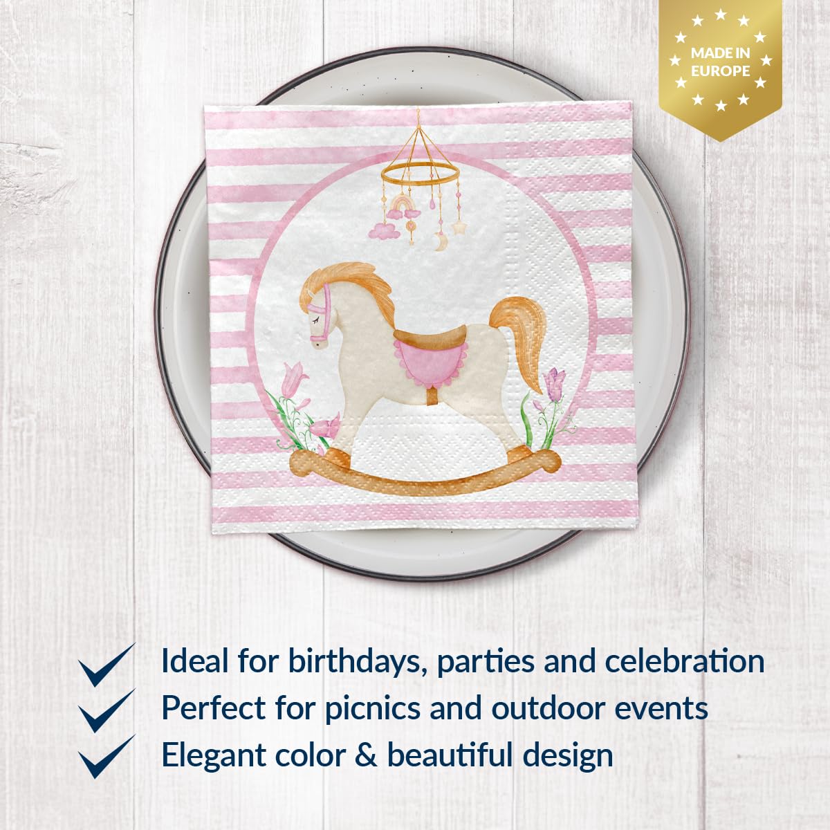 PAW Decor Collection Paper Napkins - Pastel Dream Pink, 33 x 33 cm, 20 Pack