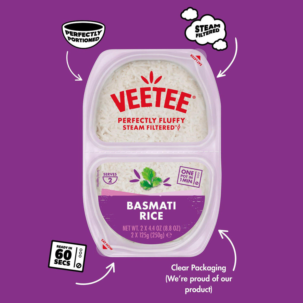 VEETEE Basmati Rice Pots - 6 Pack | 2 x 125g Pots per Pack | Ready in 60 Seconds 3