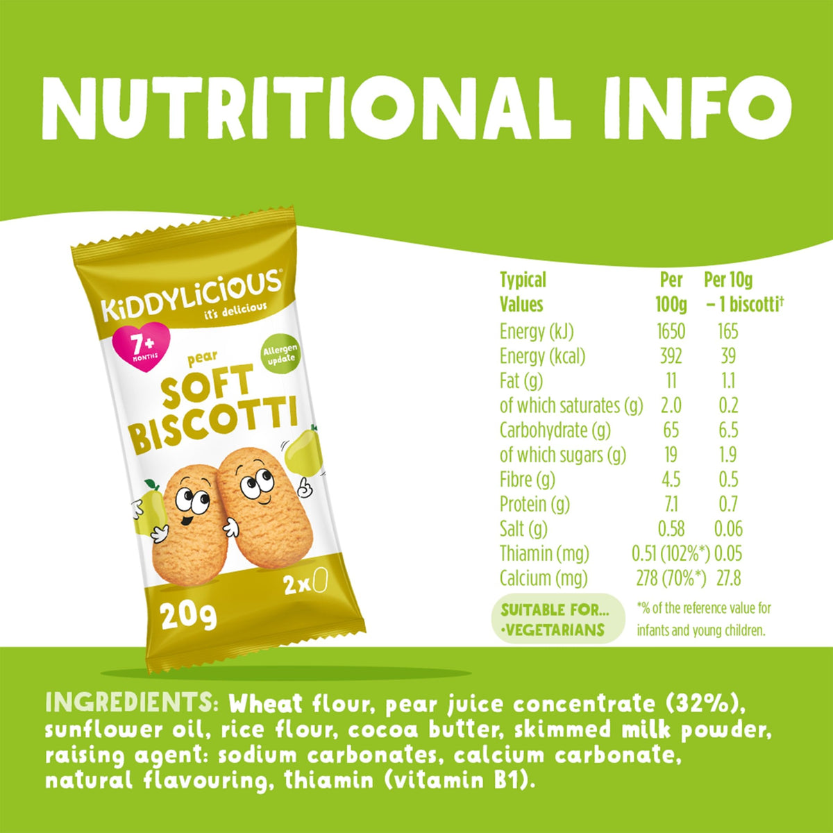 Kiddylicious Pear Biscotti - Baby Snacks for 7+ Months | Pack of 6