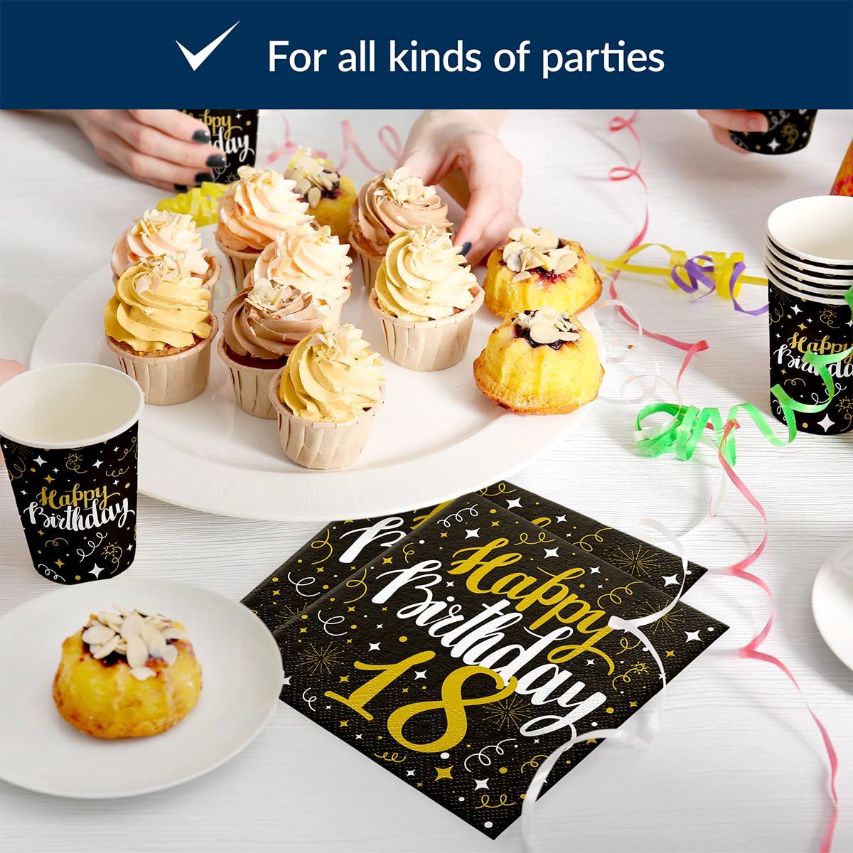 PAW Decor Collection Paper Napkins - 33 x 33 cm, 20 Pack, Gold Birthday 18 Design 4