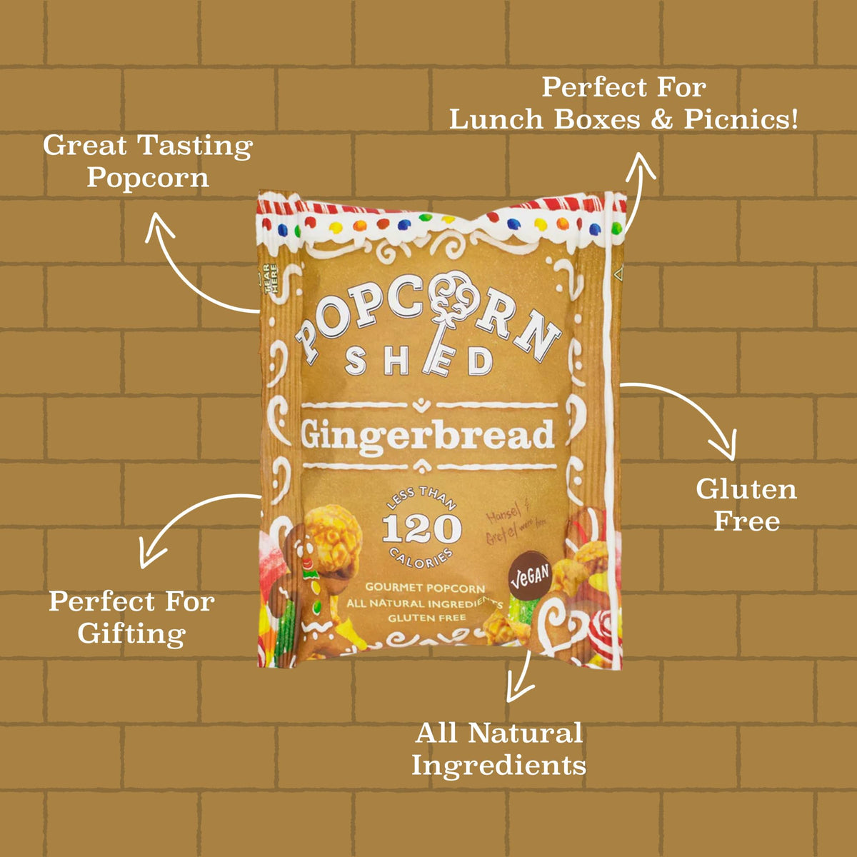 Popcorn Shed Gingerbread Gourmet Popcorn - Vegan Gingerbread Caramel | 16 x 24g Packs 4