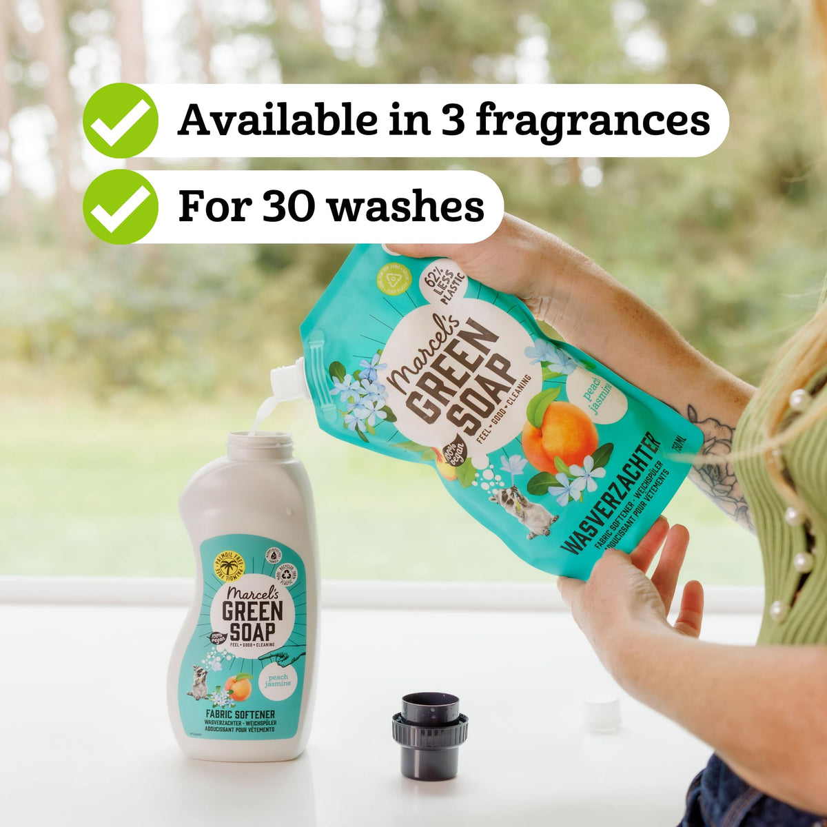 Marcel's Green Soap Fabric Conditioner Refill - Peach & Jasmine Scent - 750ml (Pack of 2)