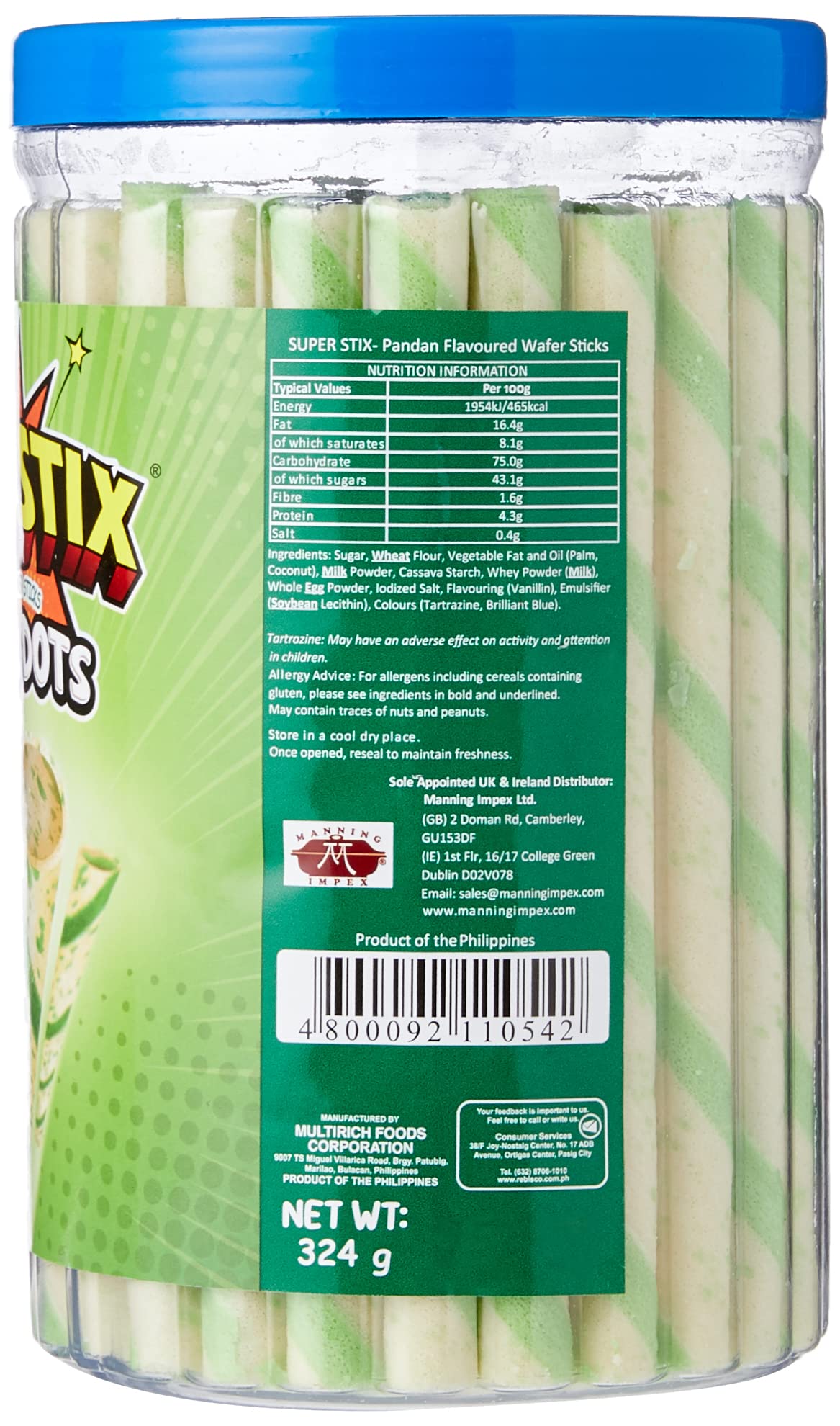 Super Stix Pandan Flavour Wafer Sticks - 324g Pack of 2