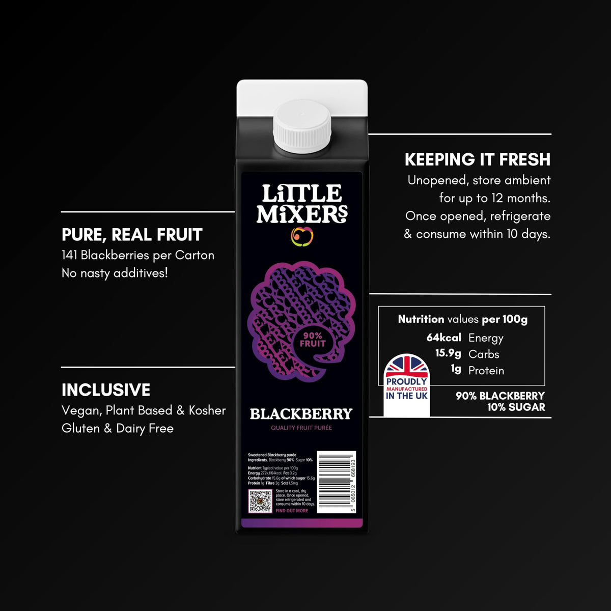 LITTLE MIXERS Blackberry Puree - 1kg Carton | 90% Real Fruit | 12-Month Shelf Life 2
