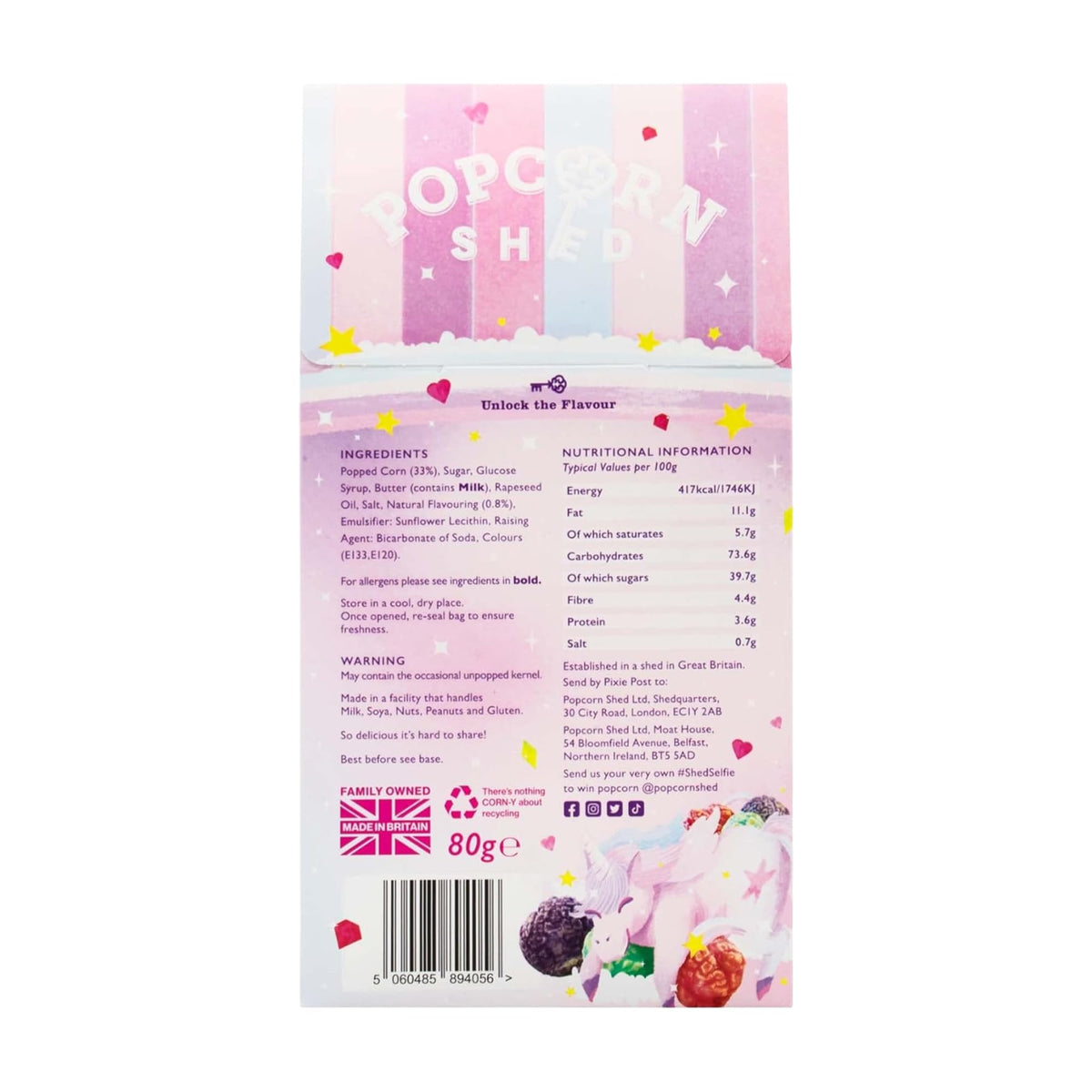 Popcorn Shed Unicorn Candy Floss Gourmet Popcorn - 3 x 80g Bags