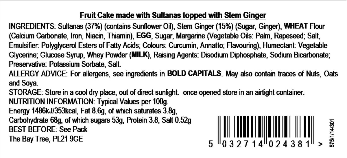 The Bay Tree Stem Ginger Topped Fruit Cake - 310g | Moist & Flavourful | Handmade in UK 2
