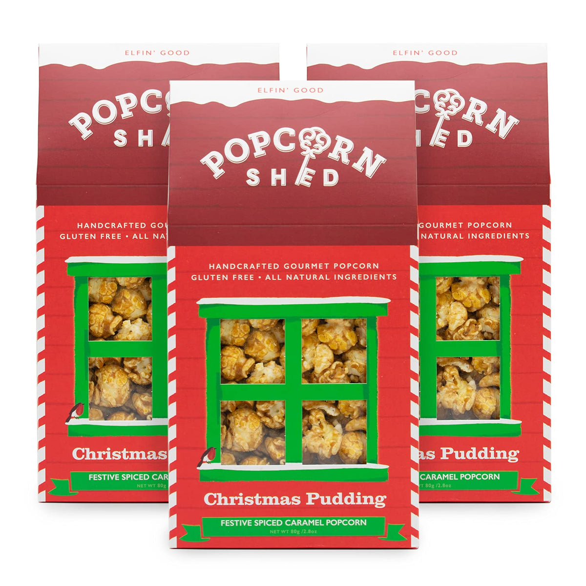 Popcorn Shed Christmas Pudding Flavoured Popcorn - 3 x 80g Packs