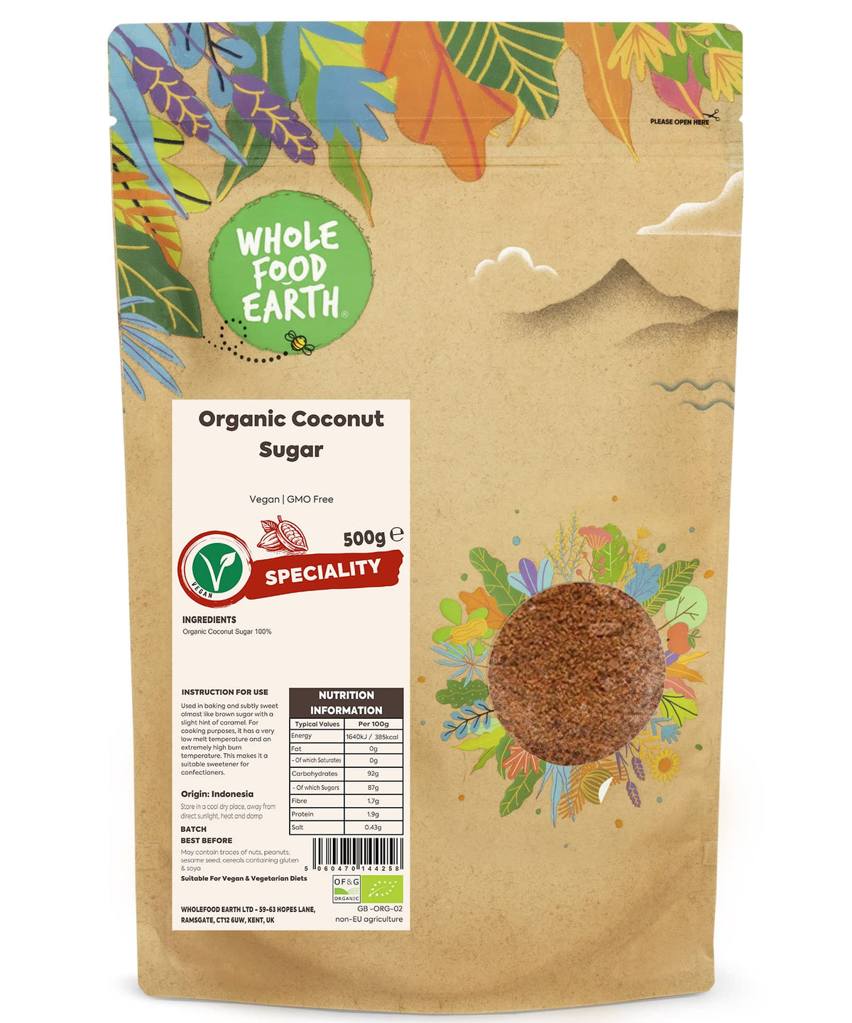Wholefood Earth Organic Coconut Sugar - Natural Sweetener | 500g | Vegan