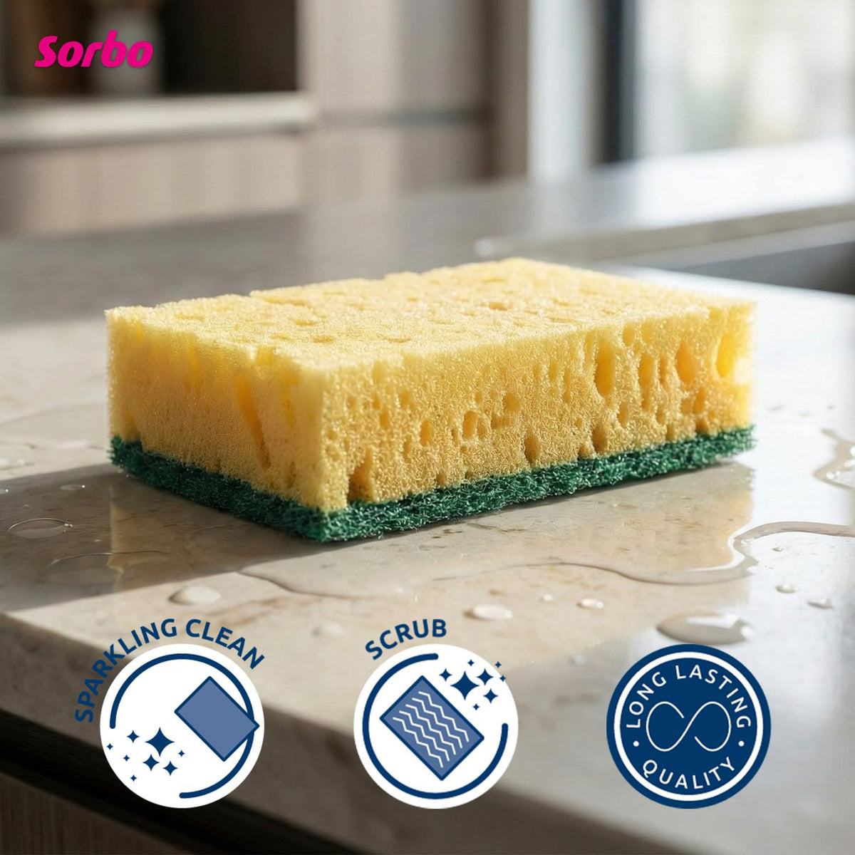 Sorbo Large Scouring Sponges - Pack of 6 | Extra Strong | Yellow/Green 5