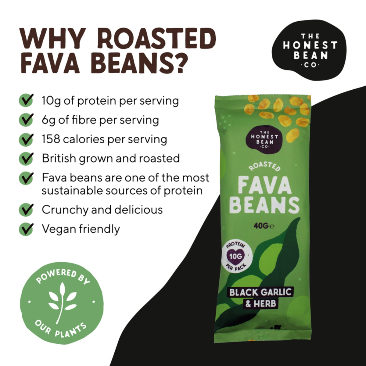 The Honest Bean Co Roasted Fava Bean, Black Garlic & Herb - Plant-Based Protein Snack | 40g Packs | 12 Count 6