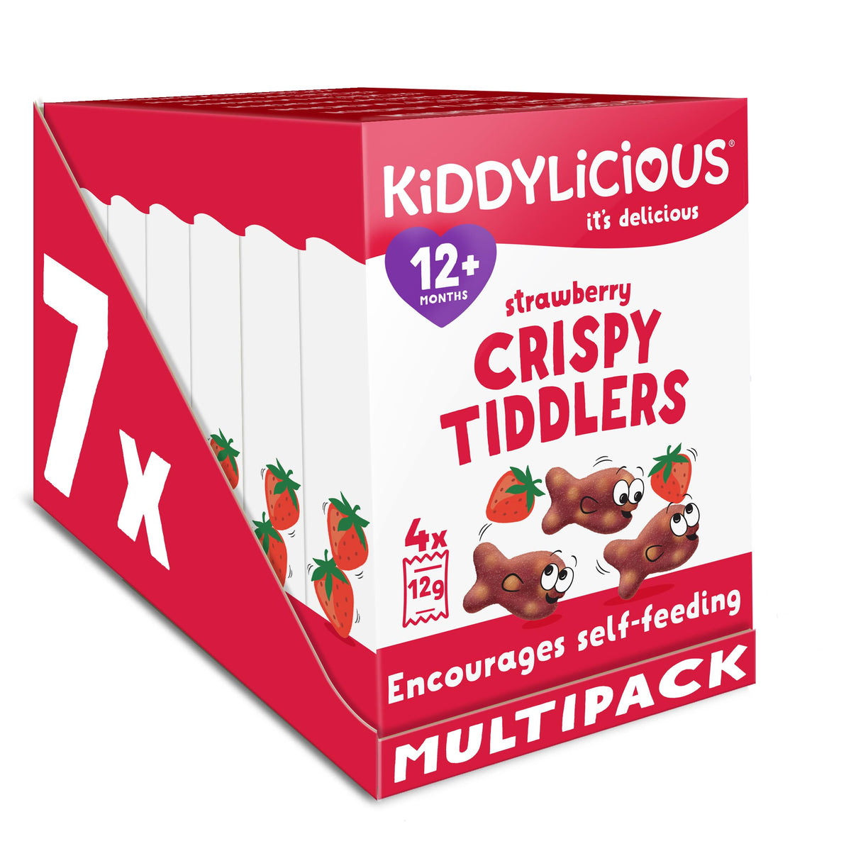 Kiddylicious Strawberry Crispy Tiddlers - Real Fruit Treat, Gluten-Free, Nut-Free, Egg-Free, 12g (Pack of 28)