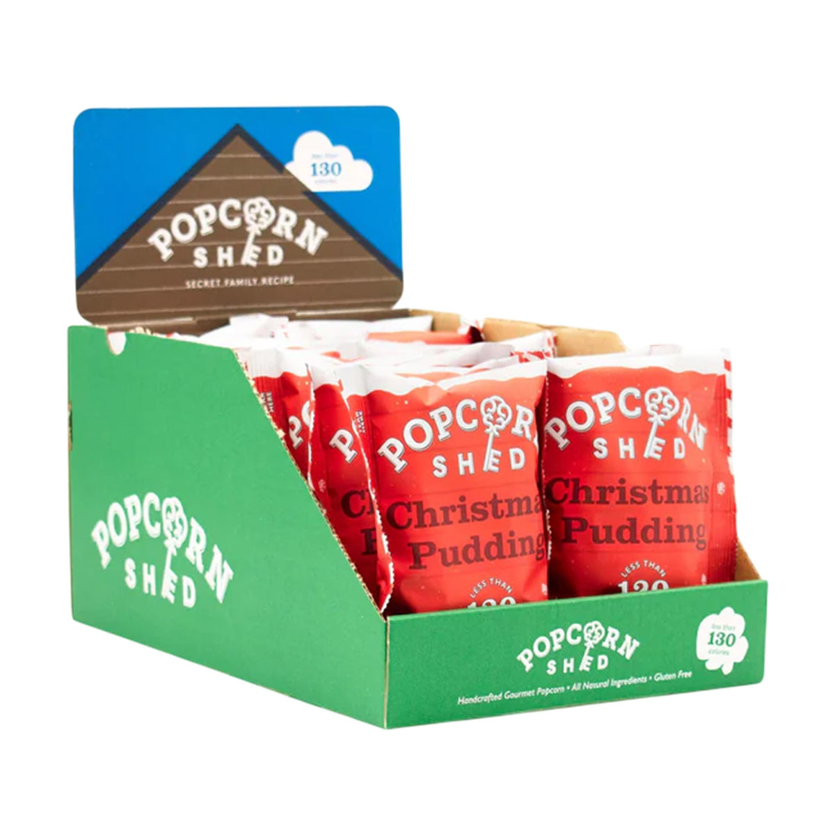 Popcorn Shed Christmas Pudding Gourmet Popcorn - Spiced Caramel Flavour | 16 x 24g Packs