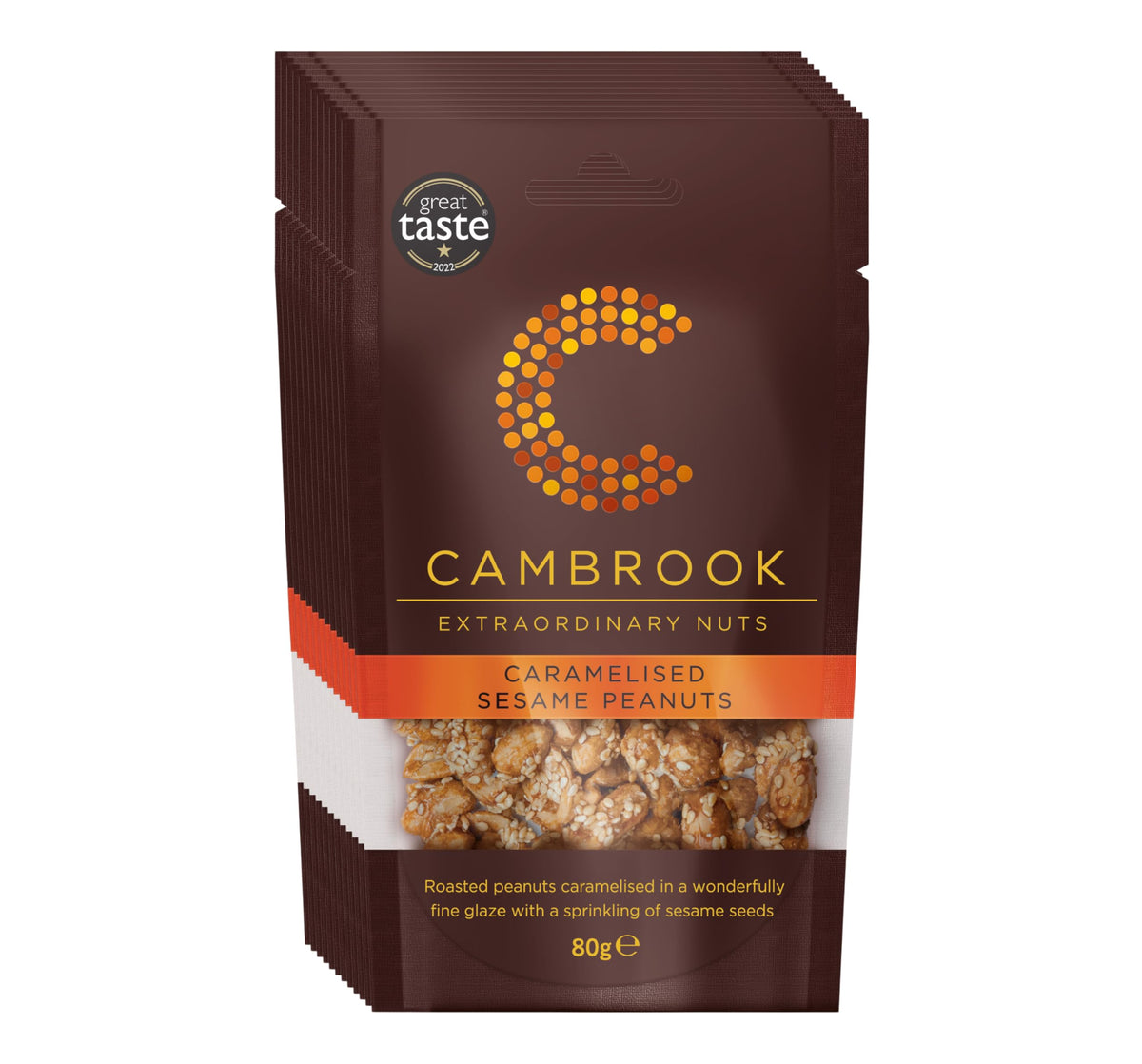 Cambrook Caramelised Sesame Peanuts - 80g Bags, Pack of 12