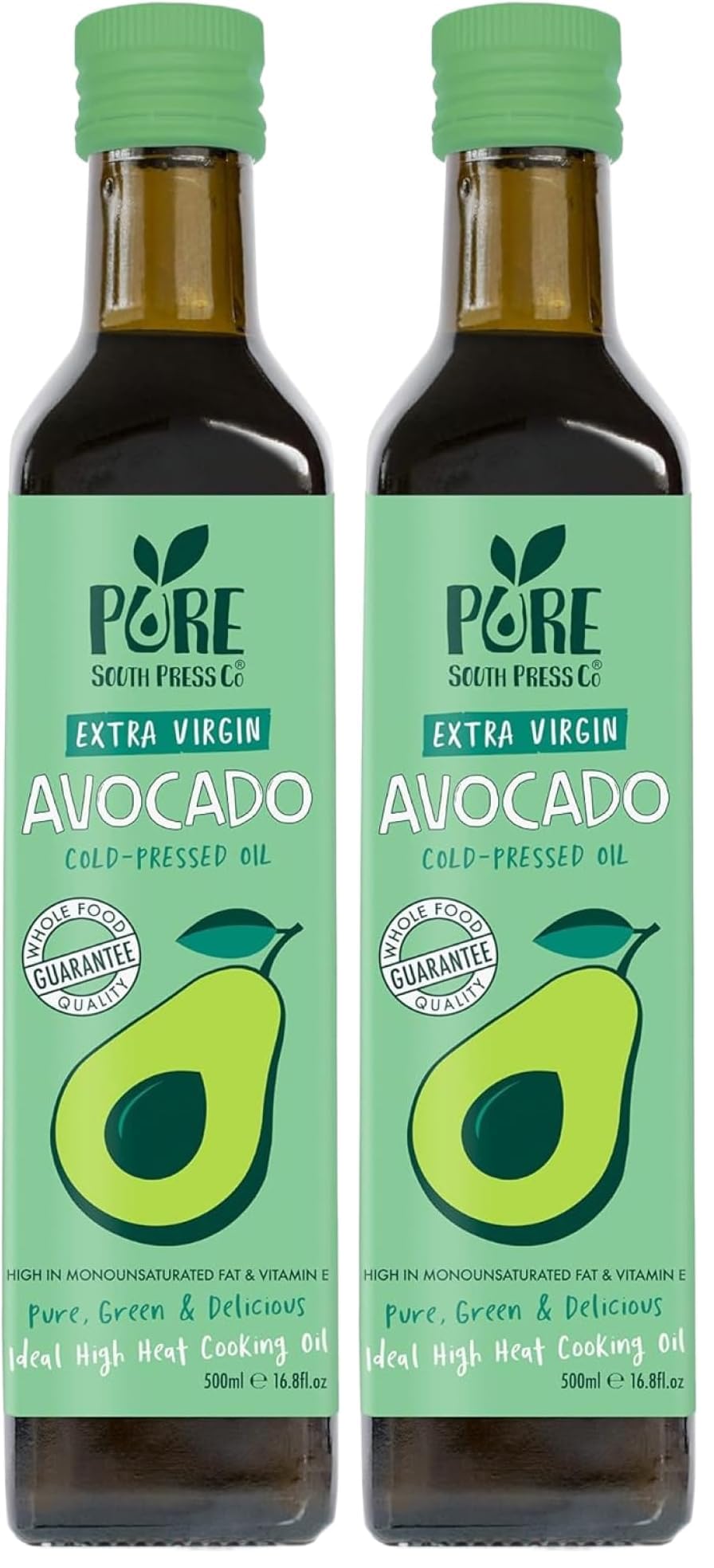 Pure South Press Cold-Pressed Extra Virgin Avocado Oil - High Heat Cooking & Drizzling | 500 ml (Pack of 2)