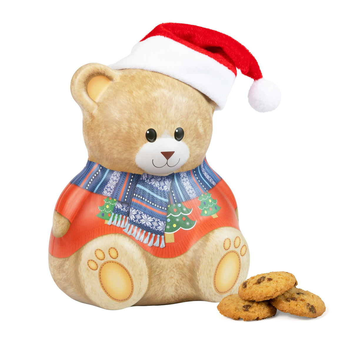 The Silver Crane co. Christmas Bear with Hat Gift Set - 200g Chocolate Chip Cookies | Vegetarian | Reusable Tin