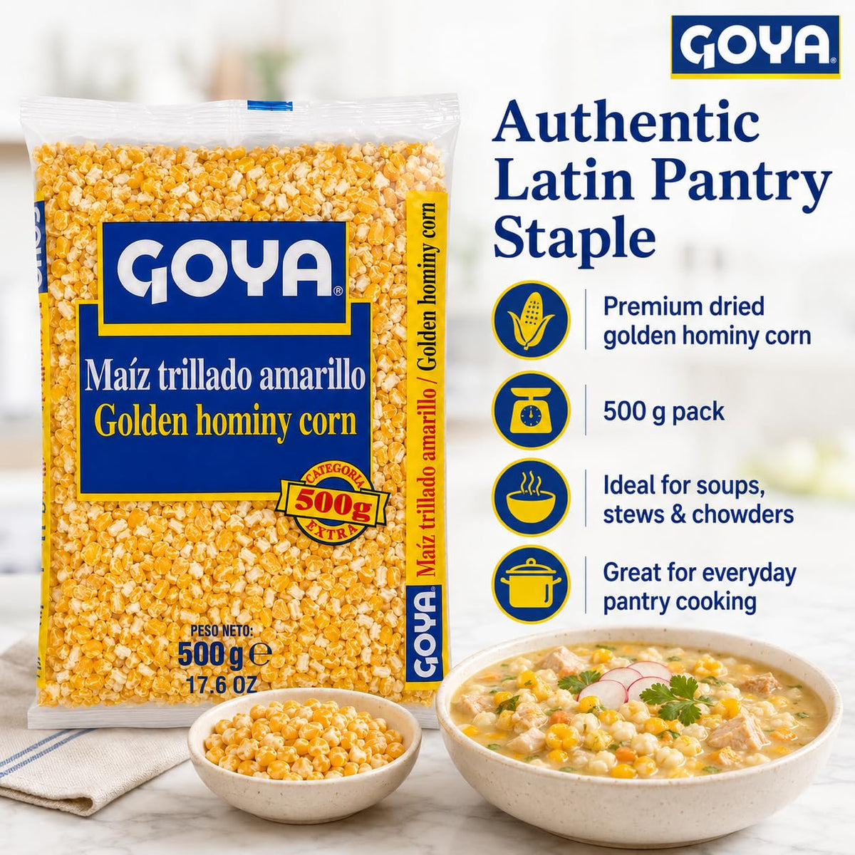 Goya Golden Hominy Corn - 100% Golden Hominy Corn | 500g