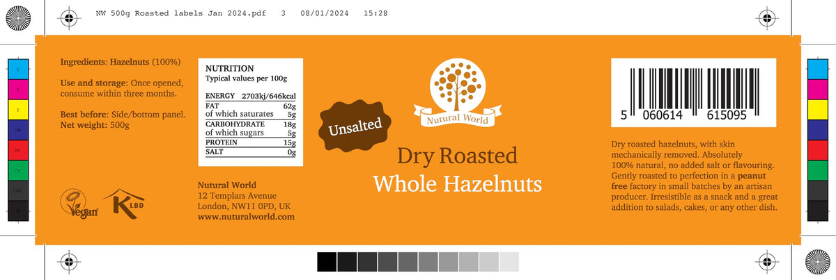 Nutural World Dry Roasted Whole Hazelnuts - Unsalted, Great Taste Award Winner | 500g