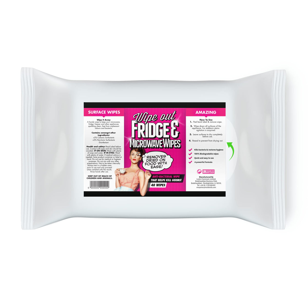 Wipeout Anti-bacterial Fridge and Microwave Wipes - 40 Pack