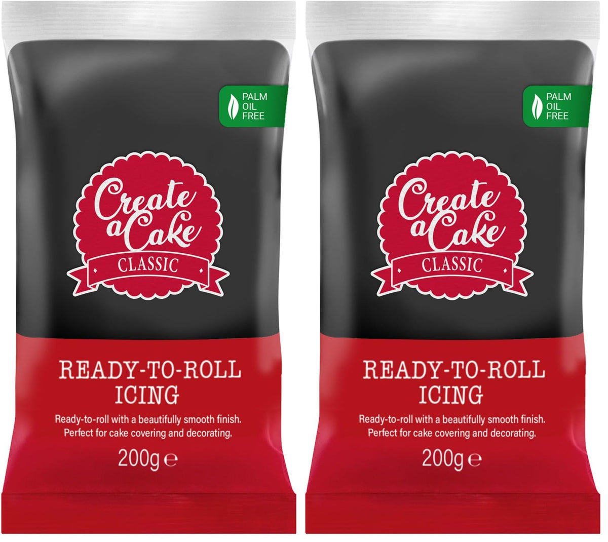 Create A Cake Black Ready to Roll Icing - 400g (Pack of 2) | Palm Free Sugar Paste