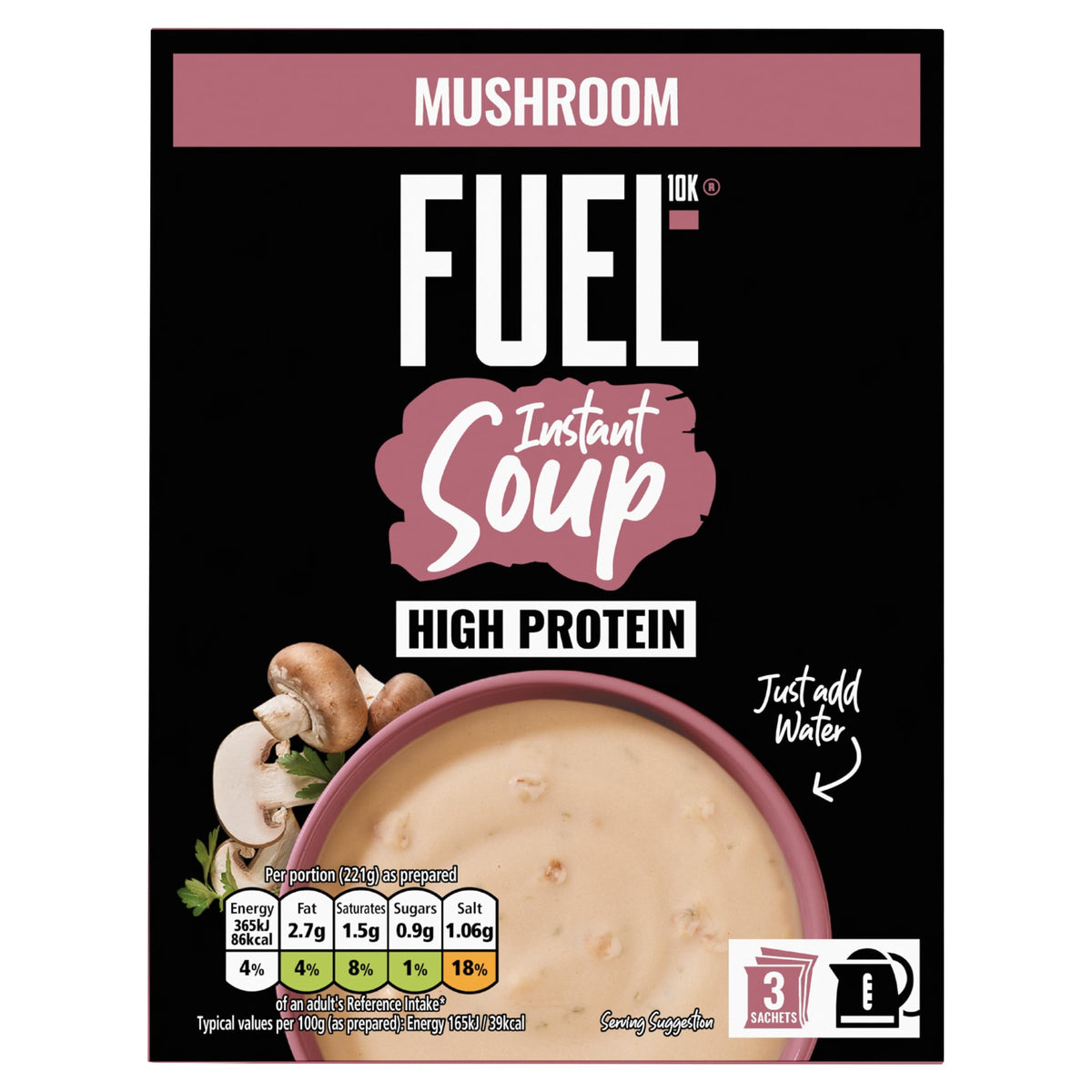 FUEL10K High Protein Mushroom Instant Soup - 27 Sachets | Vegetarian | Quick & Easy 6