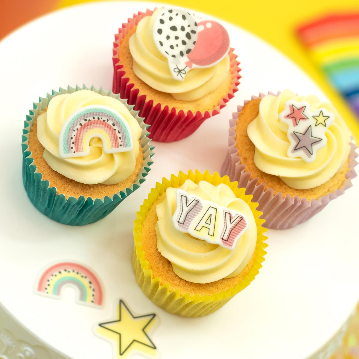 Culpitt Rainbow & Balloon Edible Cupcake Toppers - 32 Pack 4