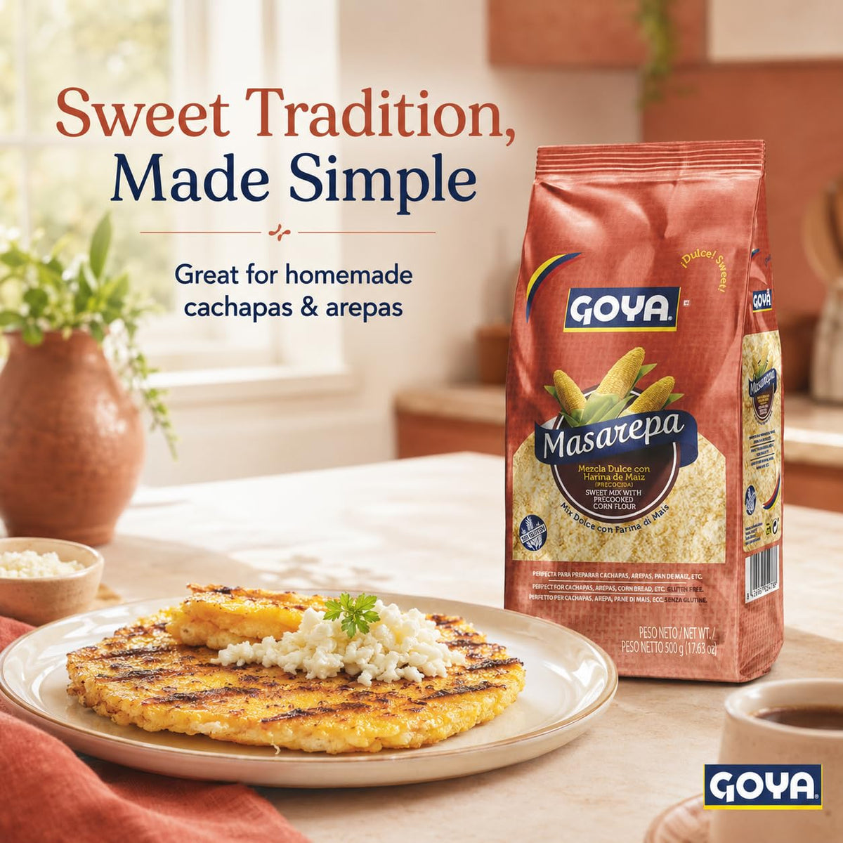 Goya Masarepa Sweet Mix with Precooked Corn Flour - Gluten Free | 500g Pack 5