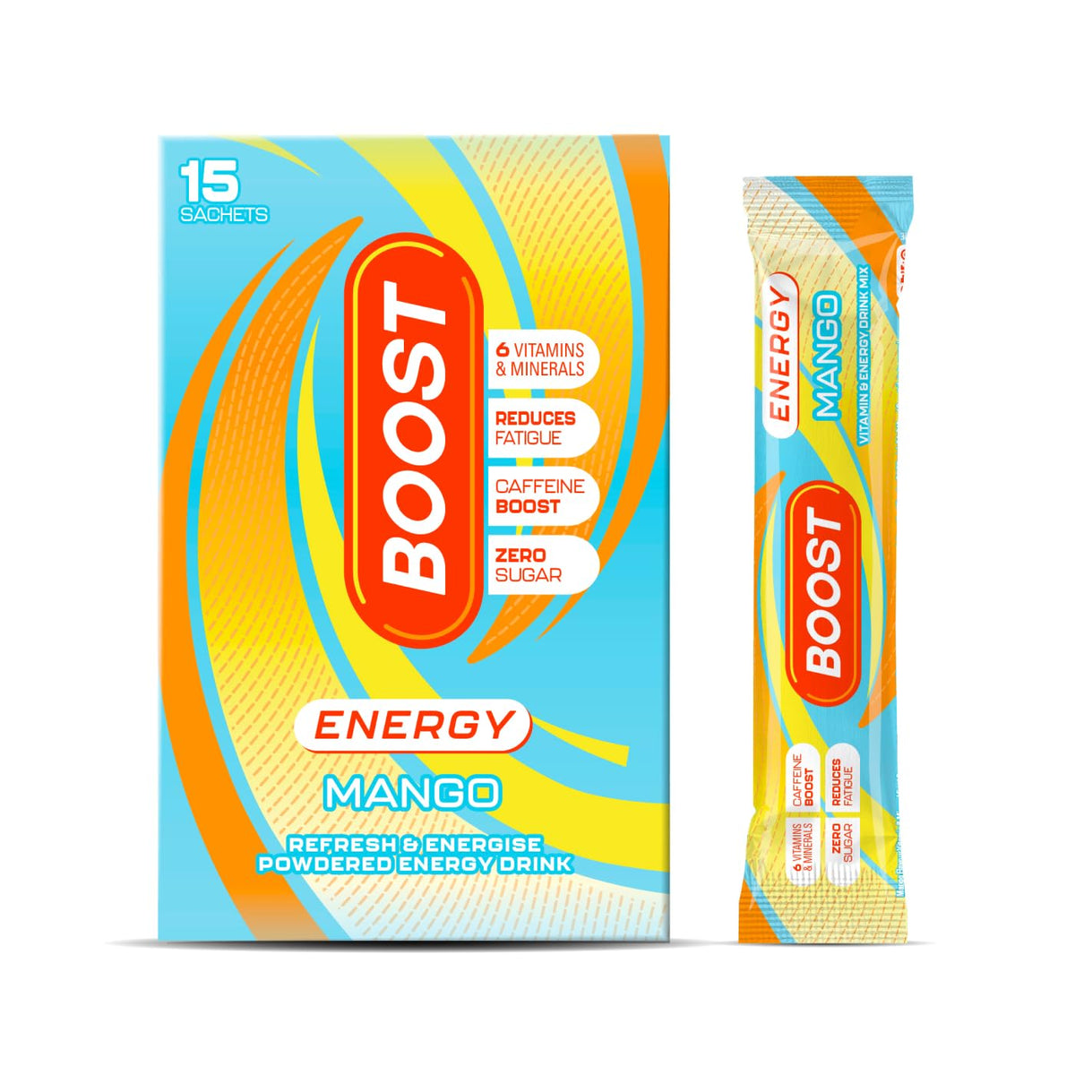 Boost Energy Powder Mango - Zero Sugar, 50mg Caffeine per Sachet | 6 x 5g Sachets 1