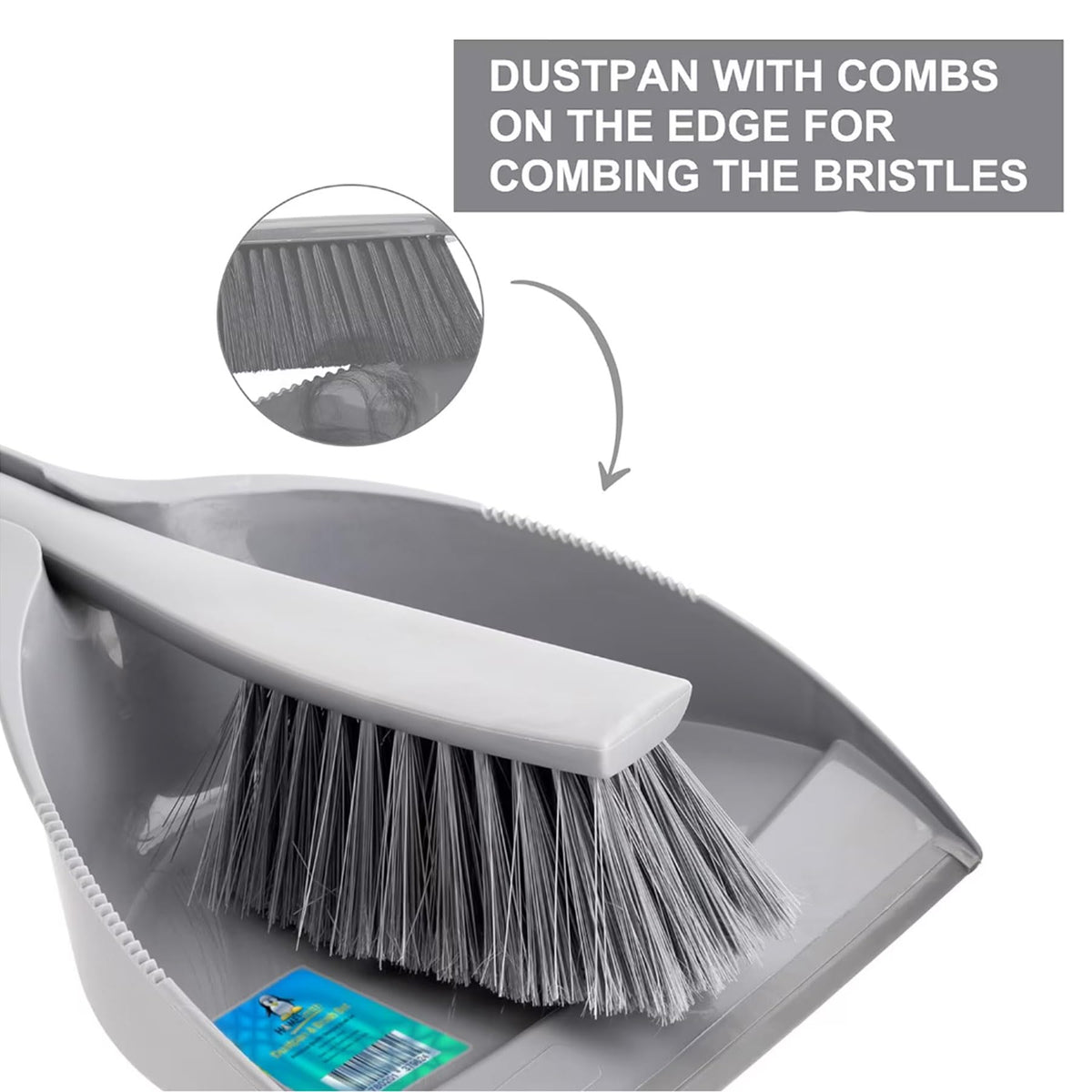 HomeSmith Dustpan & Brush Set - Made in Italy, Large Capacity Dustpan with Serrated Edge, Grey 3