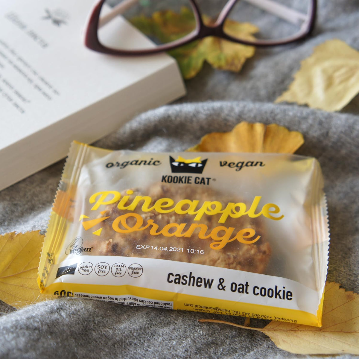 Kookie Cat Pineapple & Orange Vegan Cookies - 12 Pack, 50g Each 4