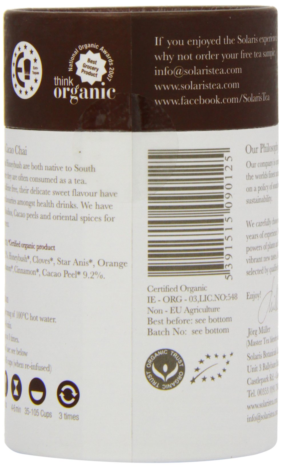 Solaris Tea Organic Loose Whole Leaf Rooibos Cacao Chai - Caffeine-Free, High Antioxidant, 50g 3