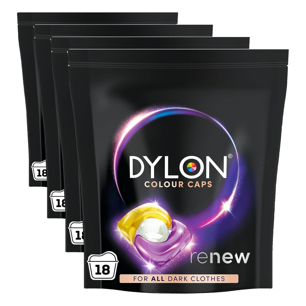 Dylon Black & Dark Colour Caps - 72 Wash Loads (4 x 18 Count Packs)