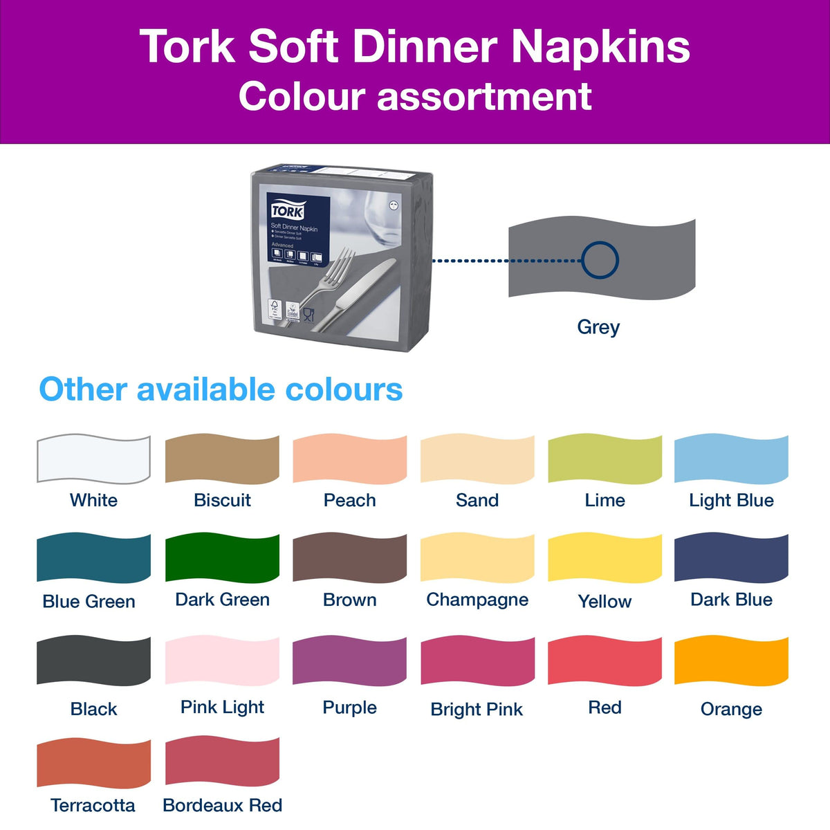 Tork Soft Dinner Napkins - 3-Ply, 39 cm x 39 cm, 100 Count, Grey 4