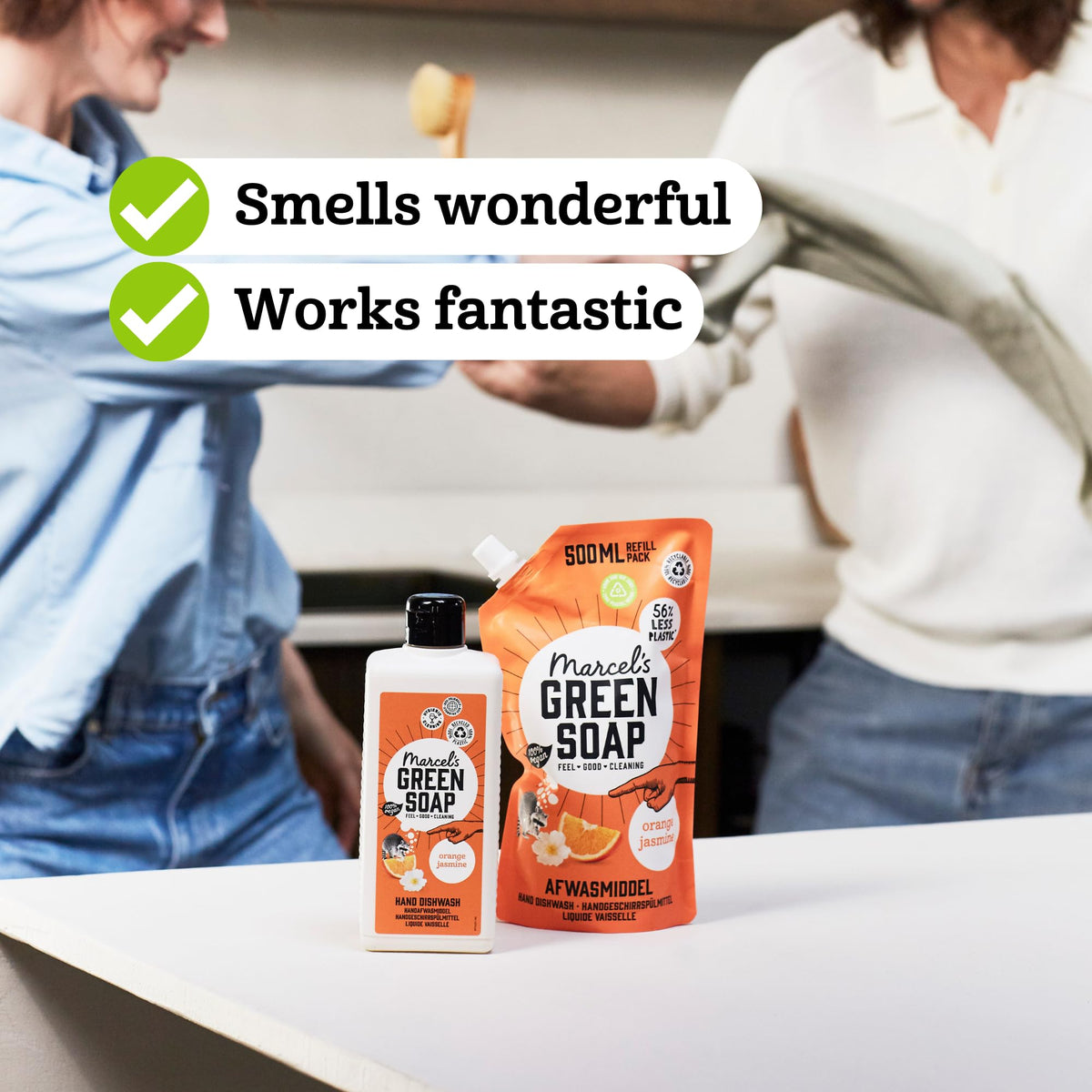 Marcel's Green Soap Washing-Up Liquid - Orange & Jasmine - 2 x 500ml Refill Pouches 4