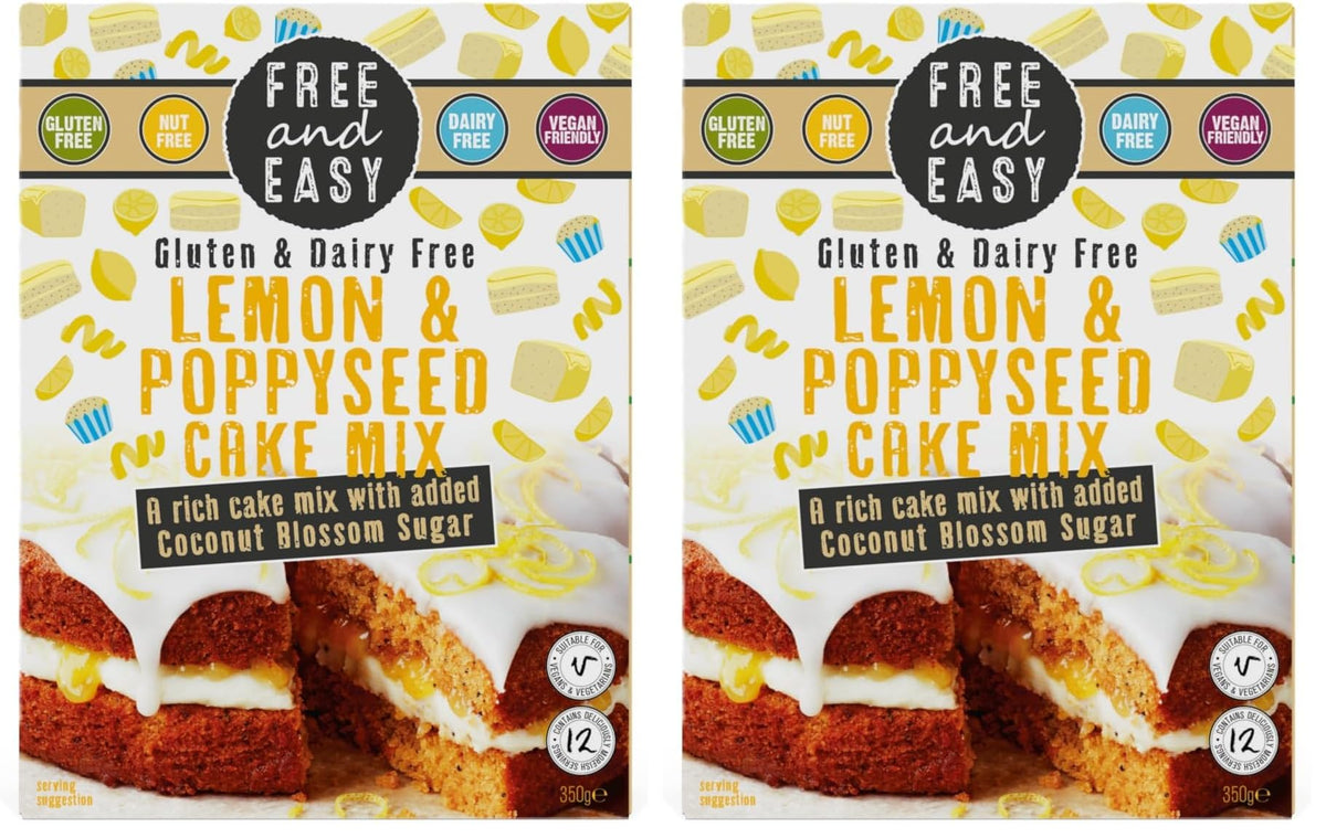 Free & Easy Lemon & Poppyseed Cake Mix - Gluten & Dairy Free | 350g Pack of 2