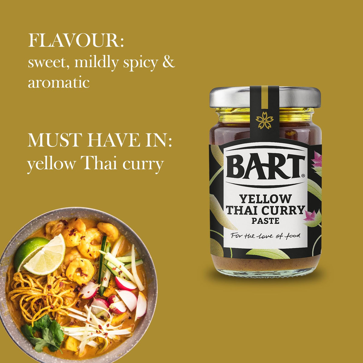 BART Yellow Thai Curry Paste - 6 x 90g Jars | Sweet & Mild | Authentic Thai Flavor