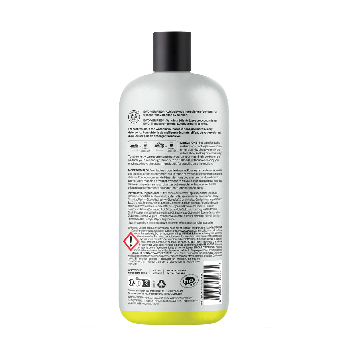 ATTITUDE Liquid Laundry Detergent - EWG Verified, Plant-Based, 38 Loads, Geranium & Lemongrass Scent 7
