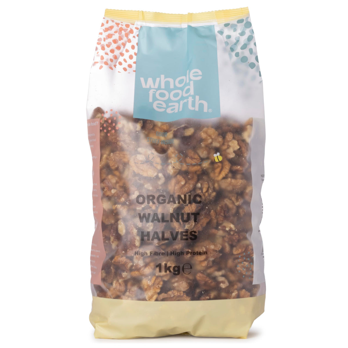 Wholefood Earth Organic Walnut Halves - Raw, GMO-Free, Vegan, High Fibre - 1kg