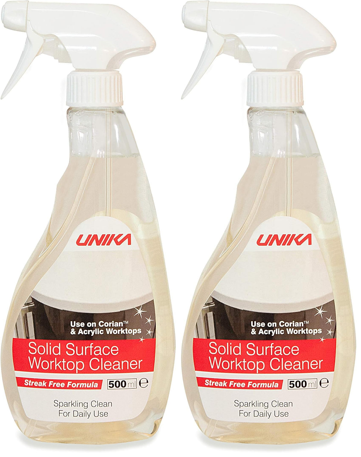 Unika Solid Surface Worktop Cleaner - Non-Abrasive Daily Cleaner, 500ml (Pack of 2) 1